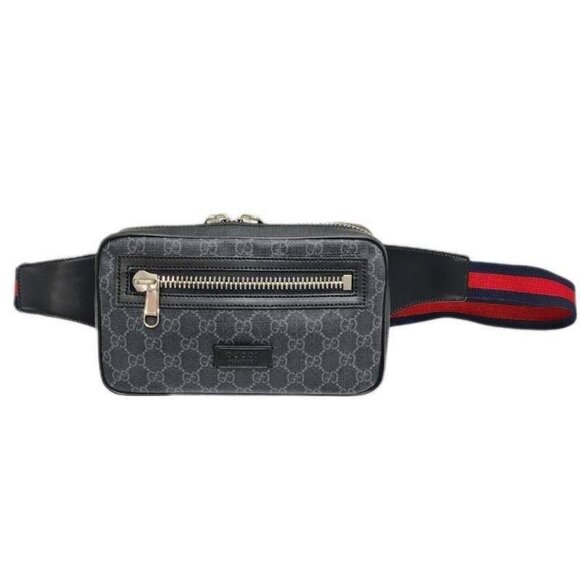 Authentic Gucci GG Supreme Sling Backpack Waist Crossbody Bag Black Leather Mens - Picture 1 of 14